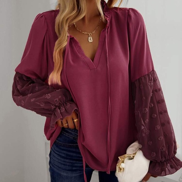 🥀 BOHO BURGUNDY LOOSE FIT BLOUSE! - Picture 7 of 7